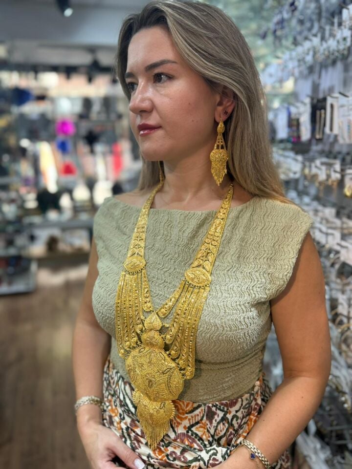 22K ALTIN KAPLAMA HİNT MODEL KOLYE KÜPE SET
