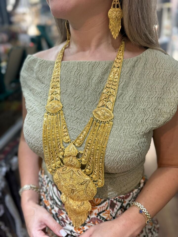 22K ALTIN KAPLAMA HİNT MODEL KOLYE KÜPE SET