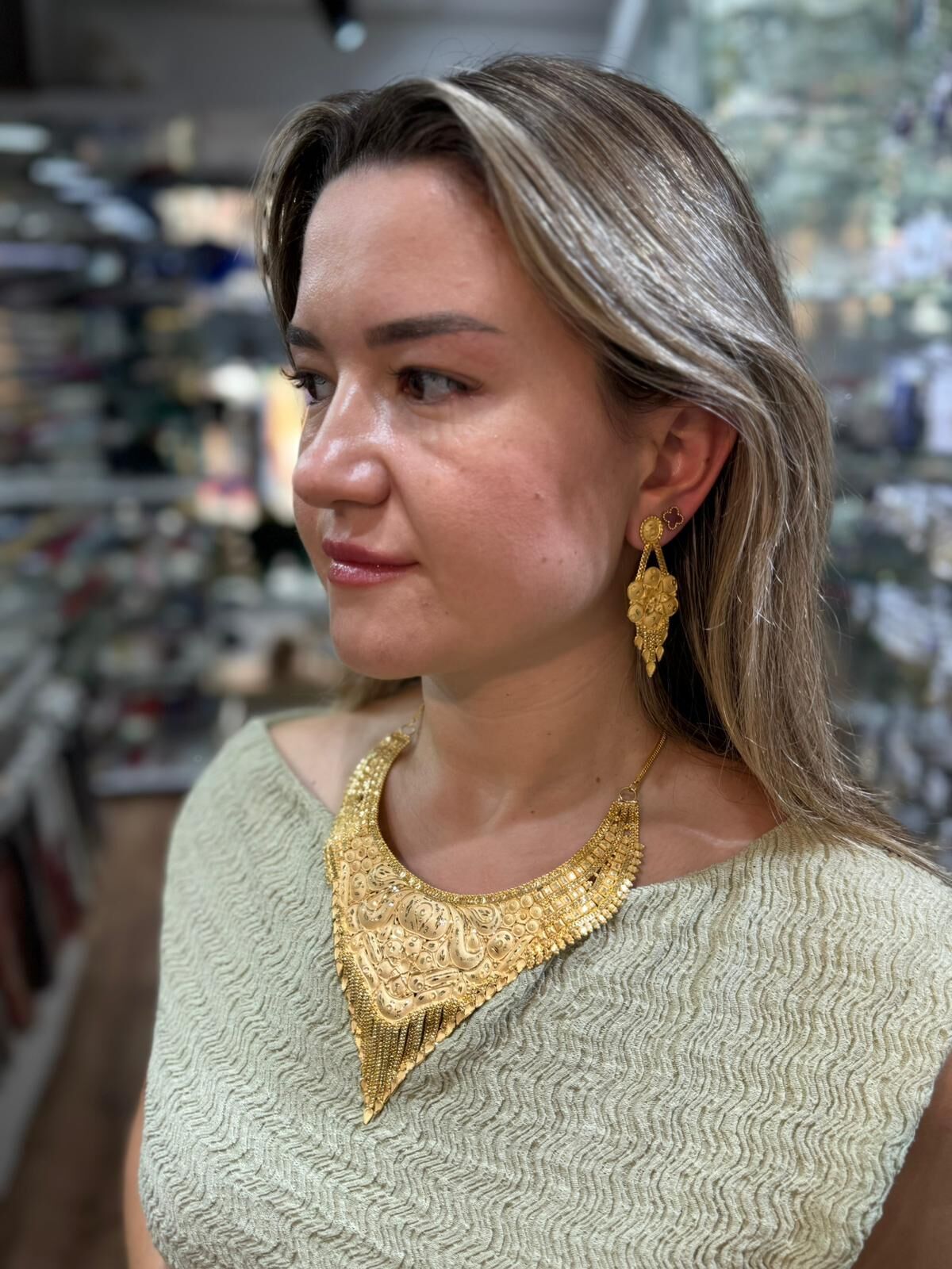 22K ALTIN KAPLAMA HİNT MODEL KOLYE KÜPE SET