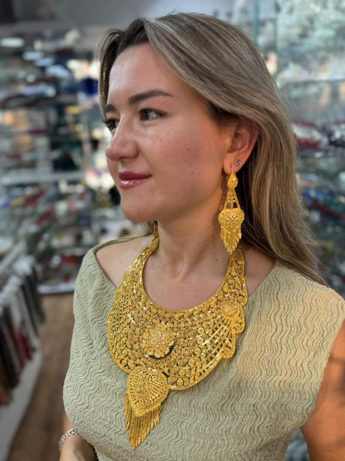 22K ALTIN KAPLAMA HİNT MODEL KOLYE KÜPE SET