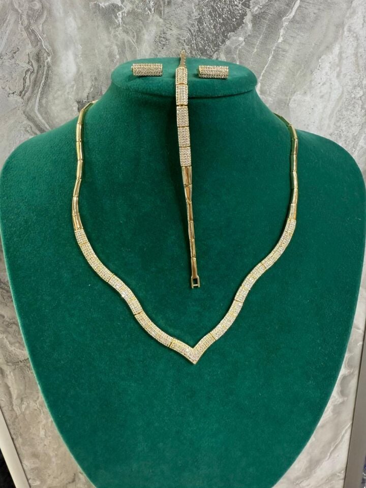 14 AYAR GOLD RENK KUYUMCU MODEL DÖKÜM ZİRKON SET