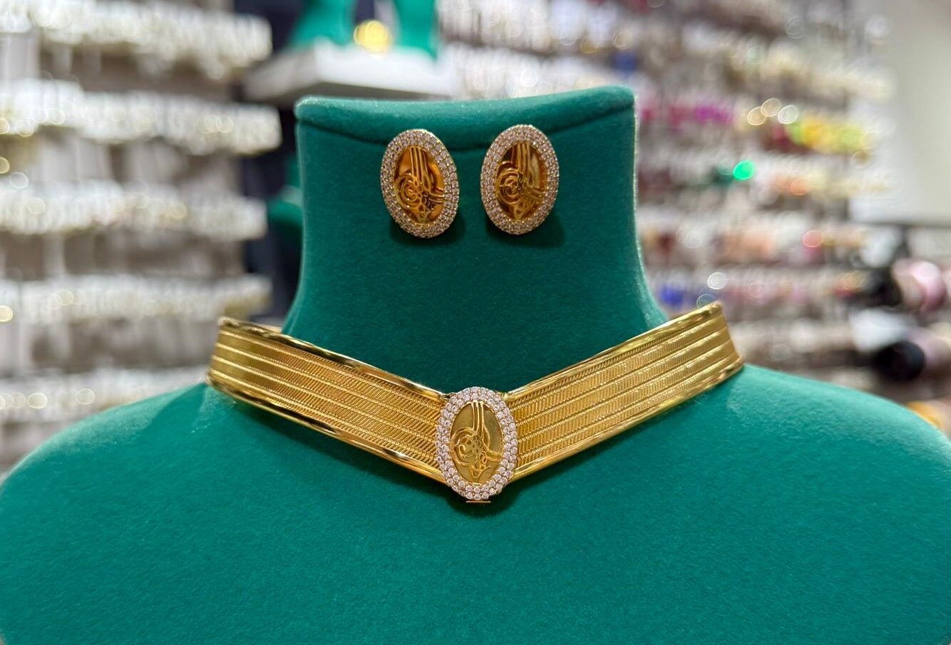 22K ALTIN KAPLAMA TRABZON HASIR KOLYE ve KÜPE TUĞRA