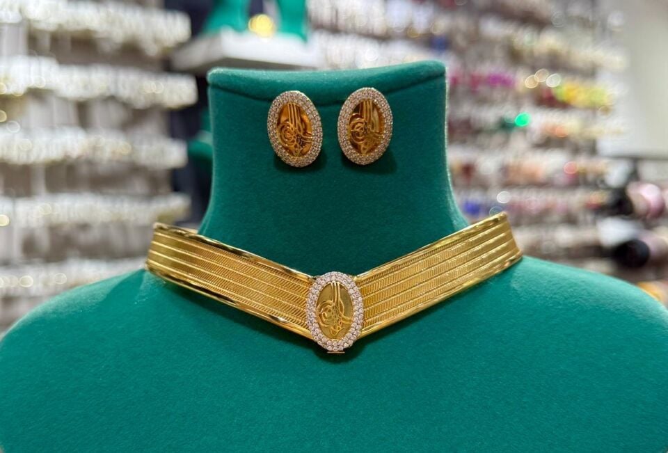 22K ALTIN KAPLAMA TRABZON HASIR KOLYE ve KÜPE TUĞRA