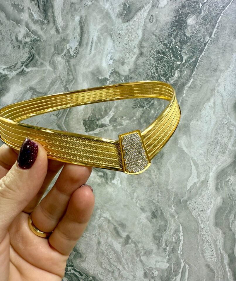 22K ALTIN KAPLAMA TRABZON HASIR KOLYE ve KÜPE TAŞLI