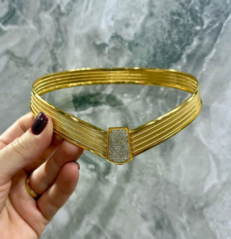 22K ALTIN KAPLAMA TRABZON HASIR KOLYE ve KÜPE TAŞLI