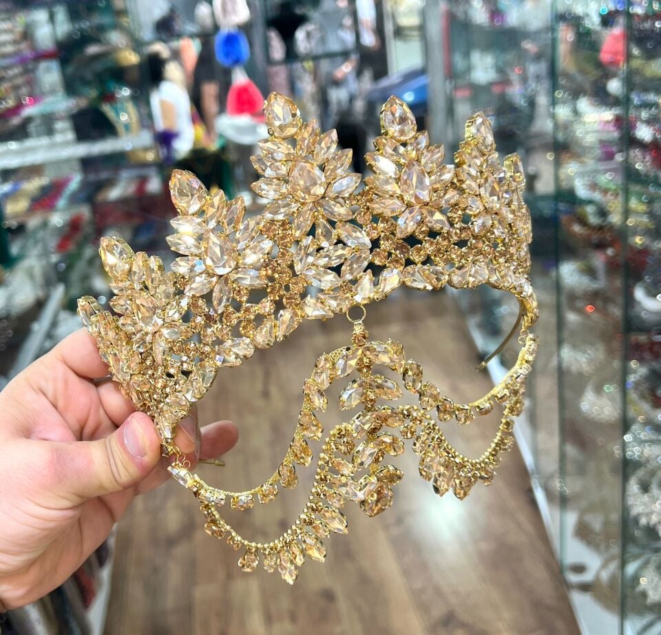 Gelin Tacı Alınlıklı Model Gold Renk