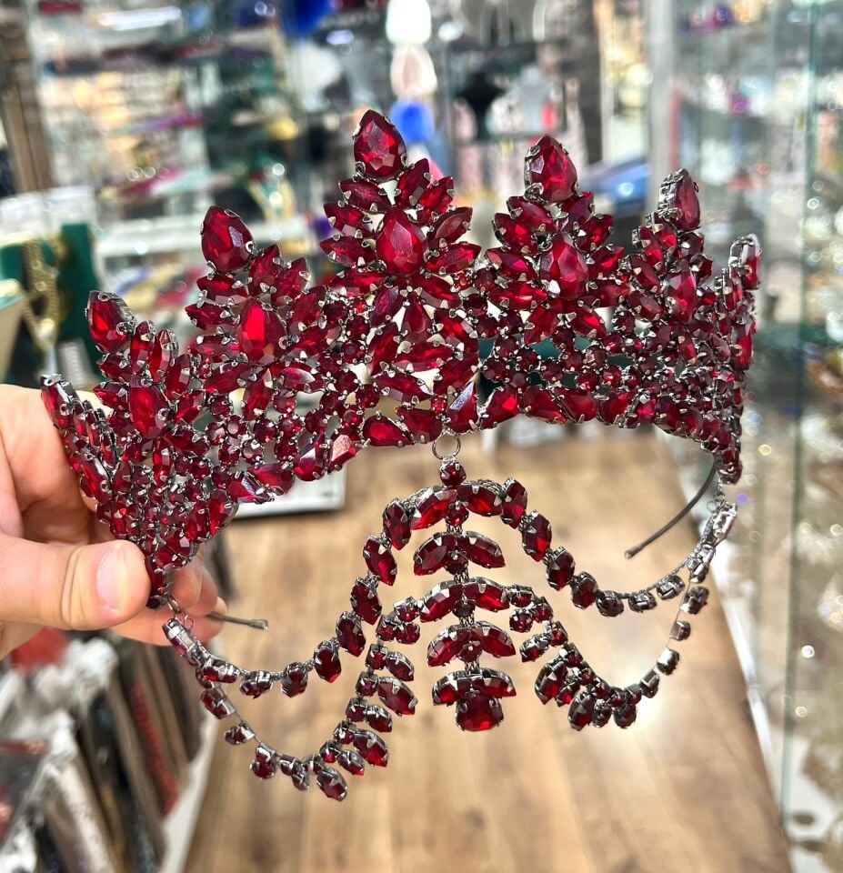 Gelin Tacı Alınlıklı Model Bordo  Renk