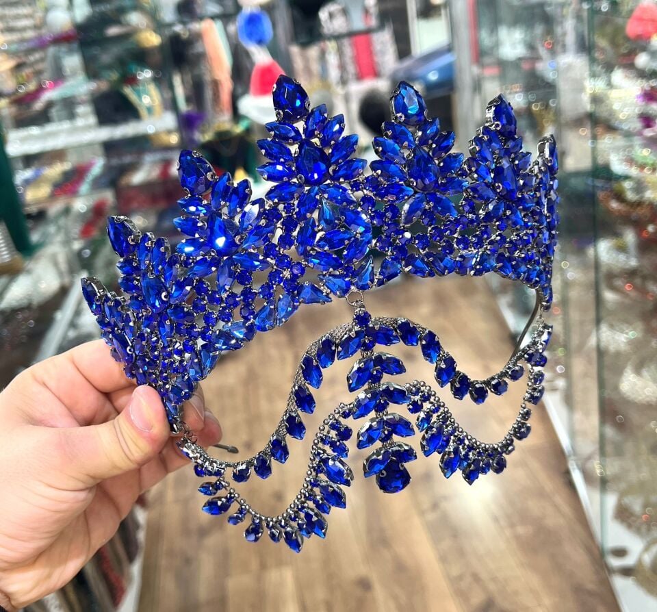 Gelin Tacı Alınlıklı Model Saks Mavi