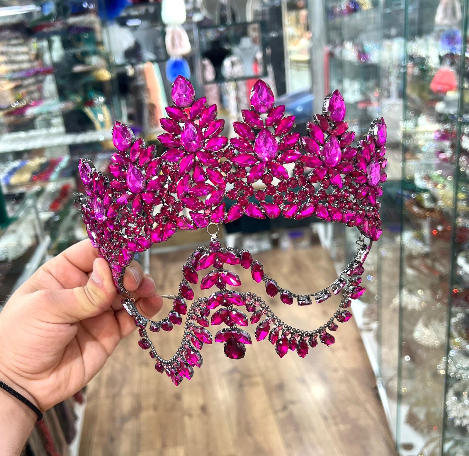 Gelin Tacı Alınlıklı Model Fuşya Renk