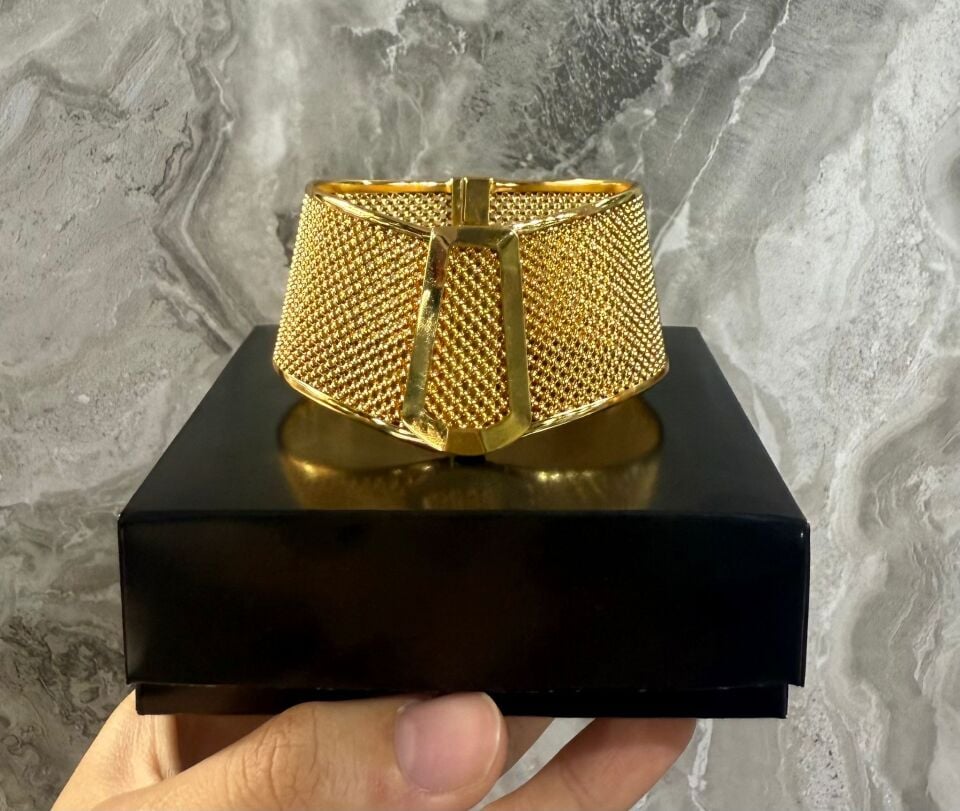 22K ALTIN KAPLAMA TRABZON HASIR ÖRME KELEPÇE  3 CM