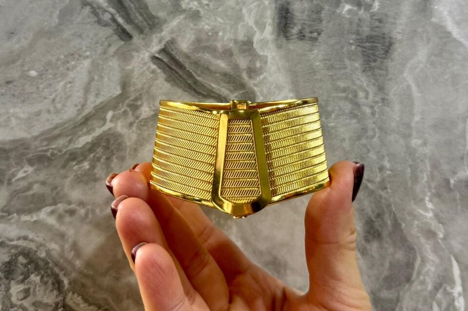 22K ALTIN KAPLAMA TRABZON HASIR KELEPÇE 9 SIRA  3 CM