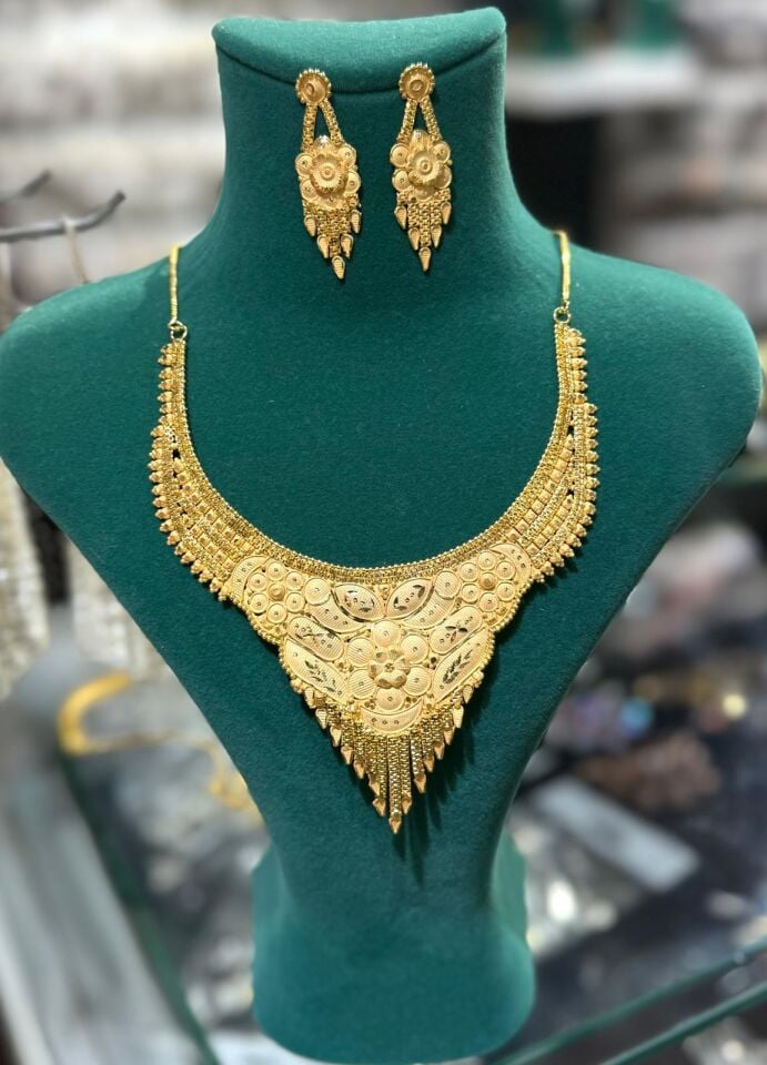 22K ALTIN KAPLAMA HİNT MODEL KOLYE KÜPE SET