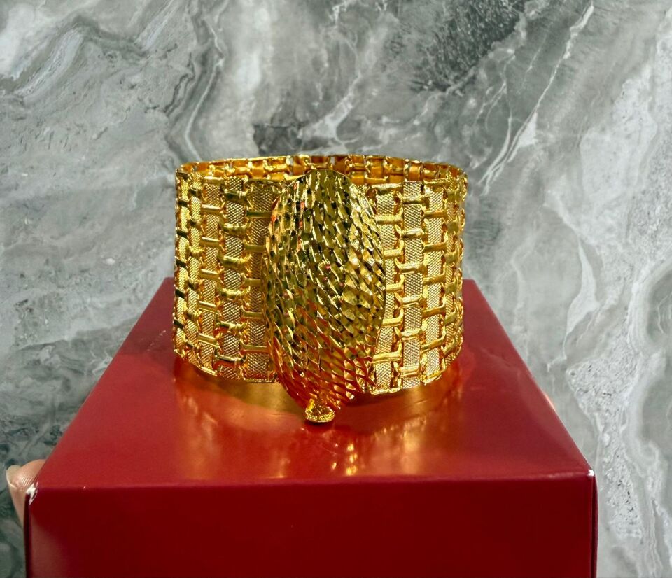 22K ALTIN KAPLAMA MARAŞ HASIR KELEPÇE  4 CM