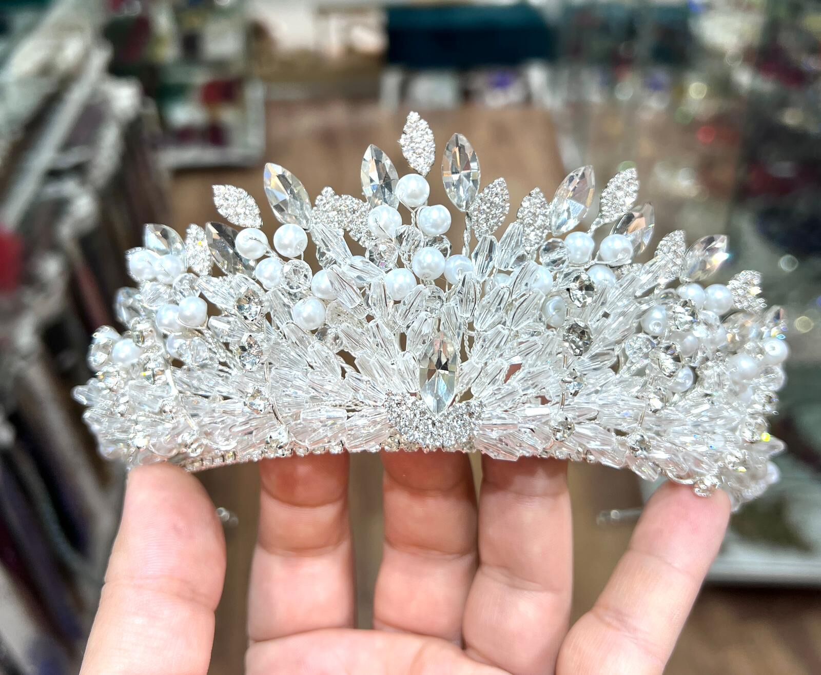 Gelin Tacı İncili  3 Boyutlu Kristal Boncuk ve Taşlı