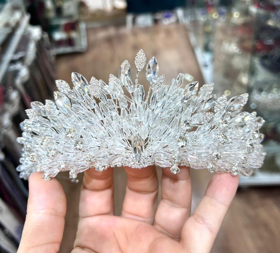 Gelin Tacı Kristal Boncuk 3 Boyutlu Kristal Boncuk ve Taşlı