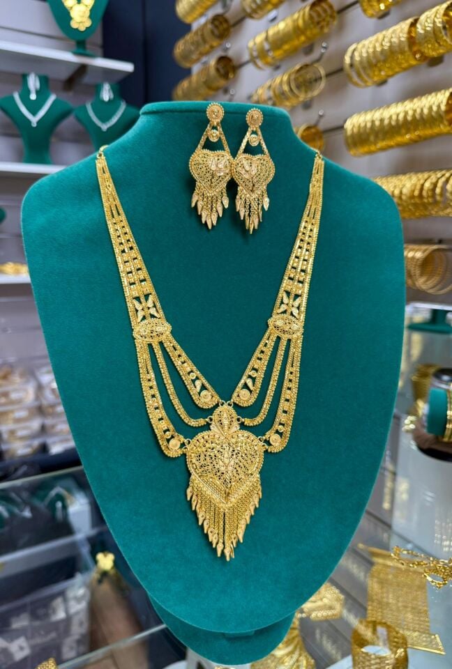 22K ALTIN KAPLAMA HİNT MODEL KOLYE KÜPE SET